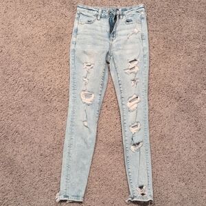 American Eagle Outfitters Light Blue Distressed Skinny Jeans